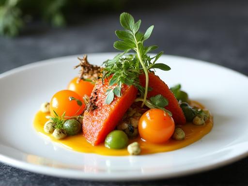 Ein kunstvoll angerichtetes Gourmet-Gericht.