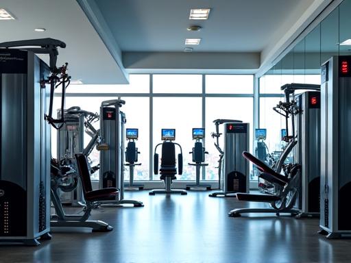 Heller Fitnessraum mit modernen Trainingsgeräten.