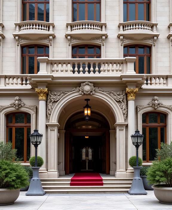 Historischer und prachtvoller Eingang des Grand Hotel Bellevue.