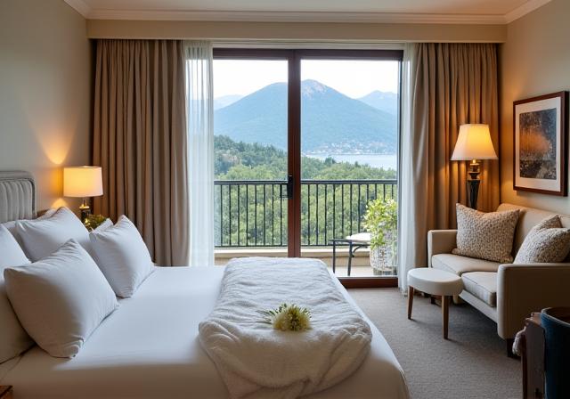 Deluxe Zimmer mit Balkon und Bergsicht.